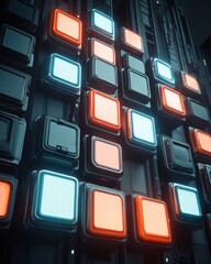 Poster - Abstract Technology Background with Illuminated Colorful Blocks