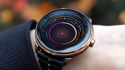 Poster - Smartwatch with futuristic interface on wrist.