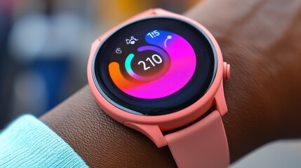 Poster - Close-up of a smart watch on a wrist, displaying fitness data.