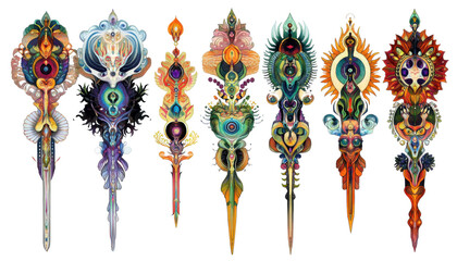 Poster - Artistic display of intricate decorative staves creative studio digital artwork vibrant environment close-up view fantasy concept