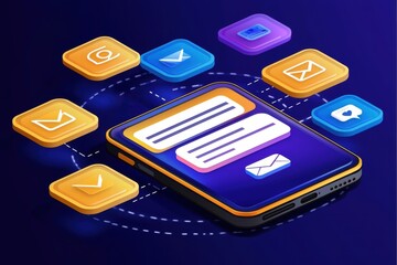Poster - Colorful Digital Communication Icons Surrounding Smartphone Display