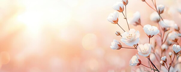 Aufkleber - Pastel floral idea. Delicate cotton flowers illuminated by soft sunlight in a serene, dreamy backdrop.