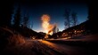 © DSN_1 - Nighttime Fireworks Display over Snowy Mountain Village