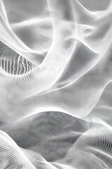 Poster - abstract white mesh waves form a futuristic background with flowing lines and textures, creating an 