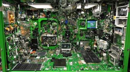 Poster - Intricate Green Circuitry and Technology Inside a Complex Machine