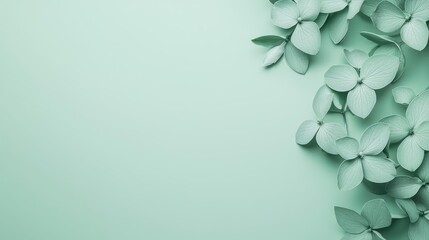 Aufkleber - Pastel floral idea. Fresh green leaves on a soft mint background, creating a serene and calming atmosphere.