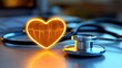 © A4719 - A glowing heart graphic beside a stethoscope symbolizes health and wellness in a medical context.