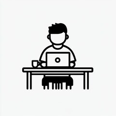 Fototapete - Person working on laptop at desk with cup of coffee.