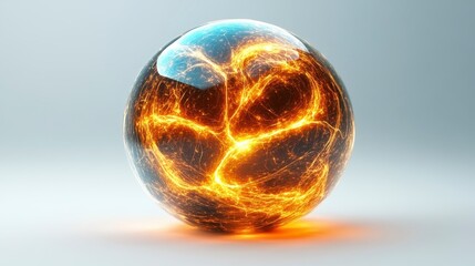 Poster - A glowing, fiery orb with intricate patterns radiates light against a soft gradient background, evoking energy and dynamism.