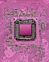 Poster - Close-Up View of a Pink Circuit Board with Microchip and Components