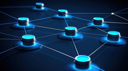 Fototapete - Futuristic Network with Glowing Nodes and Connections in Dark Setting