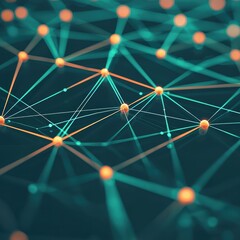 Fototapete - Abstract Network Connection with Nodes and Lines in Blue and Orange