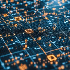 Fototapete - Abstract Digital Network Background with Glowing Nodes and Lines