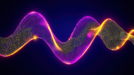 Poster - Colorful Wave of Dots with Neon Light on Dark Background