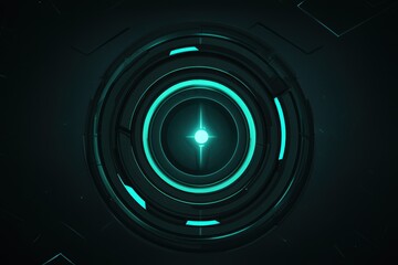 Poster - Futuristic Circular Design with Bright Blue Highlights in Darkness
