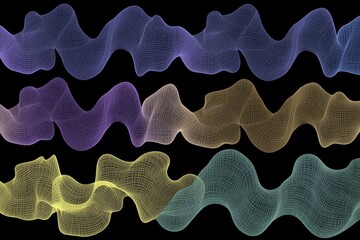 Poster - Colorful Abstract Waves on Black Background with 3D Effect