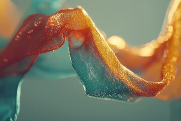 Poster - Colorful Silk Fabric Wave with Glittering Textures in Soft Focus