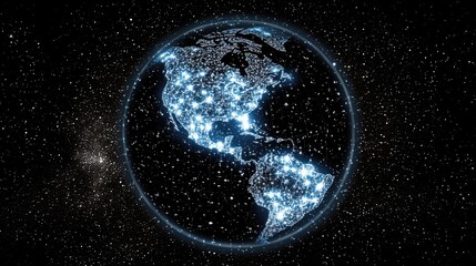 Poster - Bright Networked Earth Connected by Lights in Dark Outer Space