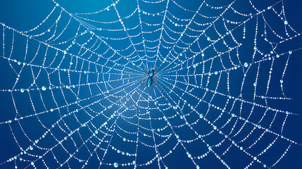 Wall Mural - A tight shot of a spider's web with dewdrops on the silken threads. Silken. Illustration