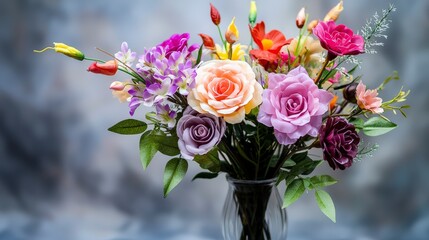 Poster - A stunning bouquet of plastic flowers in a vase captured in a still life setting indoor vibrant colors for home decor
