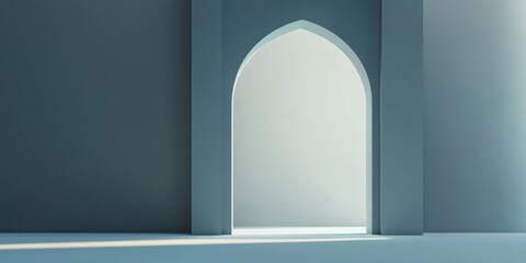 Wall Mural - a blue archway with a white wall. the archway is open. there is a light shining on the archway