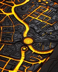 Poster - Detailed Map Design with Glowing Elements and Intricate Patterns