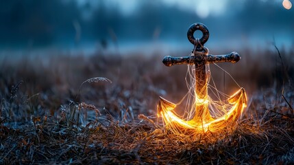Aufkleber - Ethereal glowing anchor secured in a field nature scene magical environment captivating viewpoint