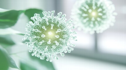 Poster - Abstract Representation of Virus in Green Enviroment with Light Glow