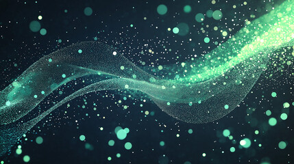 Wall Mural - emerald flow: abstract teal and green light particles swirl in a mesmerizing wave, creating a dreamy