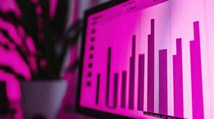 Poster - Stylish Bar Graph Visualization with Pink Lighting and Plant Background