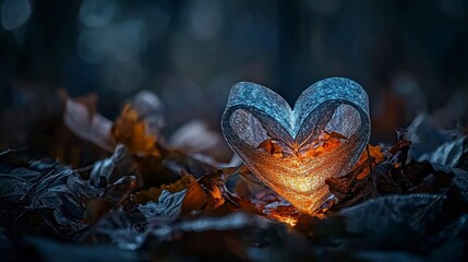 Poster - A delicate heart wrapped in glowing tape forest floor photography nature close-up love and warmth