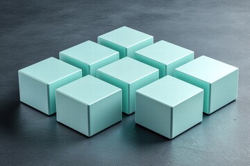 Poster - Minimalist Arrangement of Soft Aqua Cubes on Dark Surface