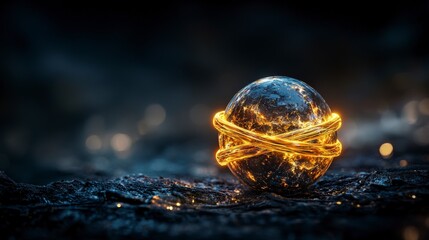 Poster - Radiant orb encased in luminous belt mystical realm digital art fantasy world close-up energy and light