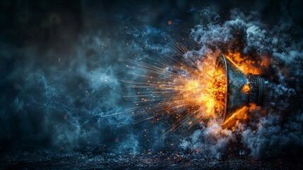 Aufkleber - Explosive sound waves erupting from glowing blower industrial environment creative conceptual art