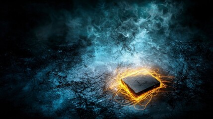 Aufkleber - Glowing eraser leaving trails of light abstract background digital art dark environment unique perspective