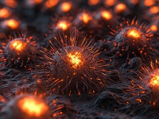 Poster - Detailed Close-Up of Microbial Particles with Glowing Features