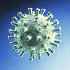 Poster - Microscopic View of Virus Structure with Spikes and Blue Background