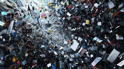 Poster - A vibrant digital vortex filled with various technology devices like smartphones, tablets, and laptops in a chaotic swirl.