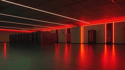 Poster - Futuristic Data Center with Red Lighting and Server Racks