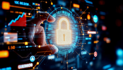 Poster - Person Interacting with a Digital Security Lock Icon