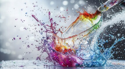 Fototapete - Dynamic splash of colorful paint on canvas art studio photography creative environment close-up visual art concept