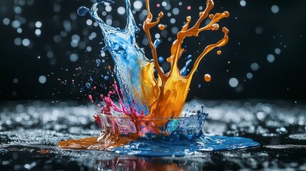 Poster - Vibrant paint splashing action art studio photography creative environment close-up view abstract color concept