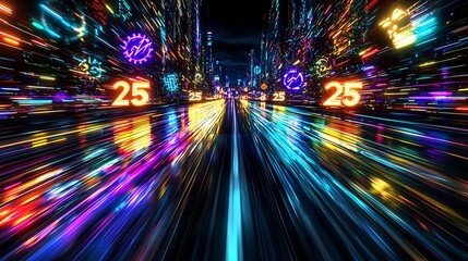 Aufkleber - Neon Cityscape Lightspeed Drive Through Futuristic Metropolis