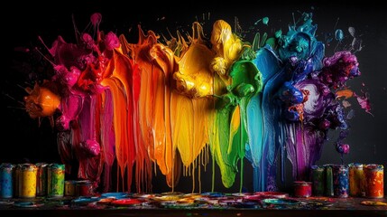 Aufkleber - Vibrant color explosion art studio abstract artwork creative space close-up captivating expression