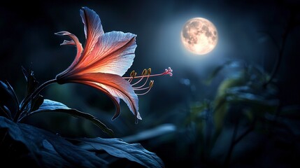 Fototapete - Luminous flower blossoming night nature photography moonlit environment ethereal beauty