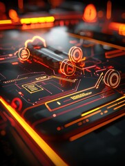 Fototapete - Futuristic Circuit Board Design with Neon Glow and Technology Elements