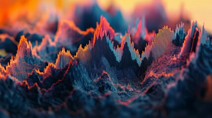 Poster - a vibrant and colorful image of a mountain range with a blue and orange line. the blue line represen