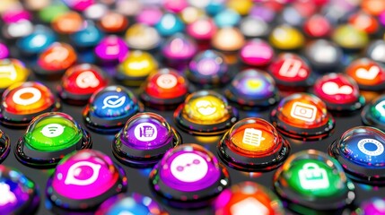 Poster - Colorful Digital Buttons with Various Icons in a User Interface