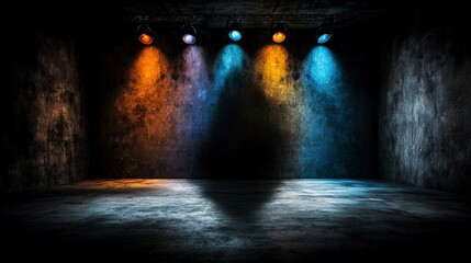 Leinwandbilder - Dynamic shadow play illuminated by colorful lights in an empty studio space