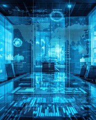 Poster - Modern Business Meeting Room with Digital Interface Visualization